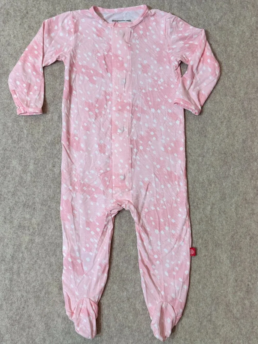+NWOT Magnetic Me Pink Dot Footie Sleeper 6-9M Baby Girl Modal Watercolor